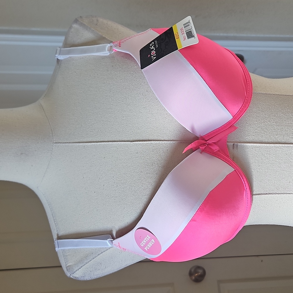 Viola's Secret Pink and White Gentle PushUp Bra Size 42C NWT